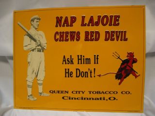 Vintage Nap Lajoie Chews Red Devil Tobacco Sign