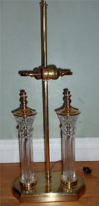 Waterford Cut Crystal Lamp Double Column Crescent Brass Table Lamp 2 Light Bulbs
