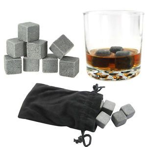 9pcs Soapstone Ice Rocks Cubes Wine Whiskey Coffee Stones Chillers w Bag
