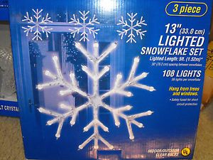 3 Lighted 13 Snowflakes Light String 108 Lights Total Indoor Outdoor 120V 60Hz