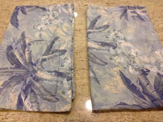 Tommy Bahama Home King Pillow Shams Blue Tropical Palm Trees Pair