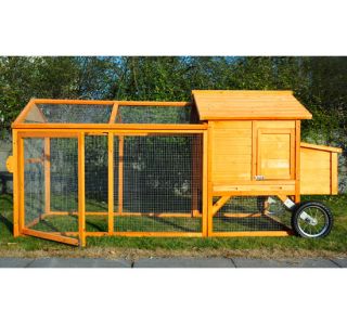 Wooden Chicken Coop Poultry Tractor Hen House Backyard Cage Wheeled Hutch w Run