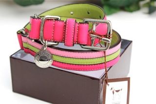 Coach Pink Green Leather Stripes Dog Collar Large L