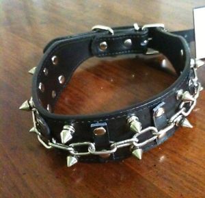 Spiked Dog Collars Size 16" 19" Leather Pet Collar Necklace Spike Chain Down