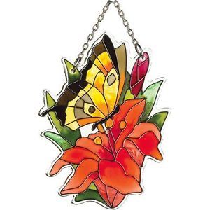 "Stained Glass" Butterfly Lilies Water Cut Suncatcher