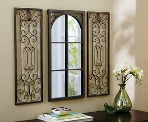 3 PC Scroll Metal Window Arched Mirror Wall Decor Home Decor New I6360