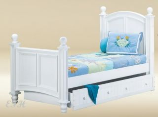 White Finish Wood Twin Bed w Under Bed Twin Trundle