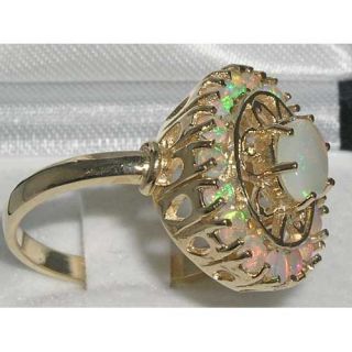 Huge RARE Art Deco Insp 9ct Gold Fiery Solid Opal Ring
