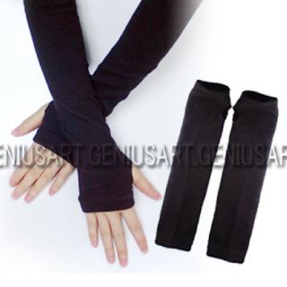 Black Long Knit Arm Leg Women Fingerless Gloves Warmer