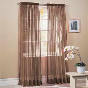 Solid Taupe Brown Voile Sheer Window Curtain Drape Panels Treatment