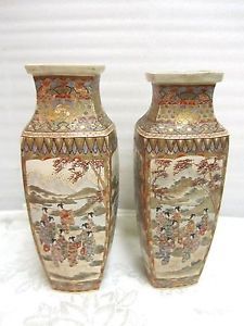 Pair of Gorgeous Antique Japanese Moriage Geisha Satsuma Vases