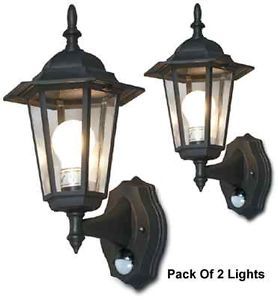 Pack of 2 Outdoor Wall Mount Lighting Systems with Infrared IR Motion Sensors