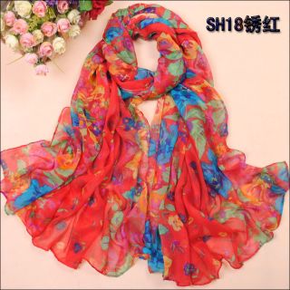 Women's Long Scarf Wraps Shawl Stole Soft Silk Scarves Flowers Super Large Long