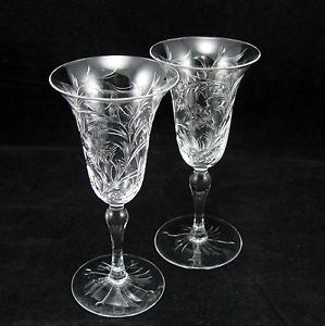 Beautiful Clean Pair Antique Hawkes 2oz Sherry Floral Cut Glass Wine Glasses G