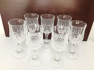 7 Cristal D' Arques Longchamp Water Wine Water Glasses Lot 24 France Crystal