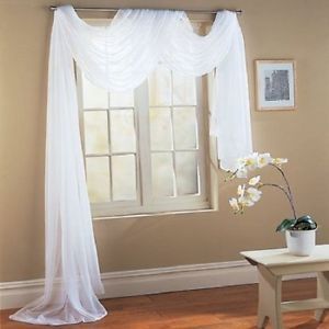 Elegance White Sheer Valance Scarf Window Treatment Covering 216" Long New