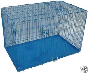 36" 3 Door Blue Folding Dog Crate Cage Kennel w Divider