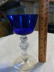 2 RARE Heisey Spanish Pattern Wine Glasses Glass Steigel or Cobalt Blue Chipped