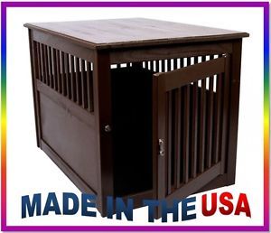 New Deluxe Indoor Wood End Table Pet Dog Crate Kennel Large Mahogany 42166