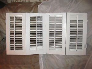 Vtg Set White Painted Louvered Window Shutters 4 Panels Total Measure 34 5 x 18