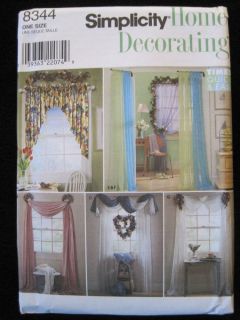Simplicity 8344 Window Treatments Sewing Pattern Curtain Drapes Swag Valance
