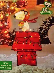 36" Peanuts Snoopy on Dog House Lighted Tinsel Yard Decoration Outdoor Christmas
