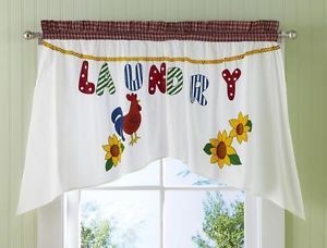Country Rooster Patchwork Style "Laundry" Room Valance Window Treatment