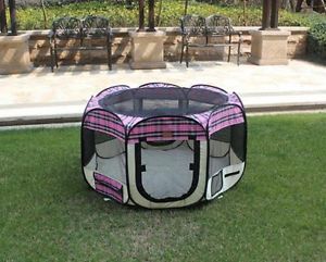 New Large Pink Plaid Pet Dog Cat Tent Playpen Exercise Play Pen Soft Crate