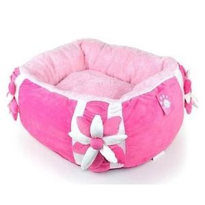 Princess Pink Flower Warm and Soft Pet Dog Cat Bed House Medium Coral Velvet