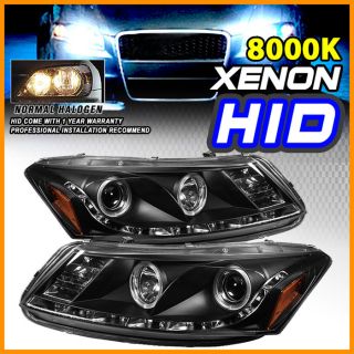 8000K HID Fit 08 10 Honda Accord 4D Halo LED Projector Headlight w DRL Black