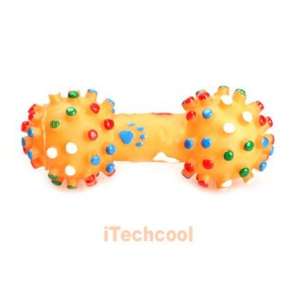 Colorful Dotted Dumbbell Shaped Squeeze Squeaky Faux Bone Pet Dog Toys T1K