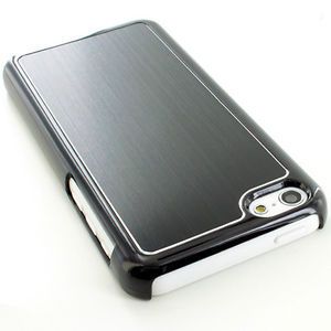 For Apple iPhone 5c Black Brushed Aluminum Chrome Hybrid Hard Back Case Cover