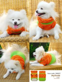Hand Knit Crochet Dog Pet Pomeranian Chihuahua Sweater Dress Vest Clothes D837