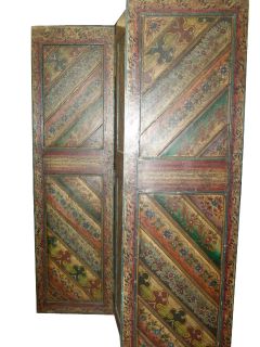 Home Decor Antique 4 Panel Screen Carved Teak Wooden Wall Art Rustic Worn Look