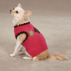 New East Side Collection Academy Argyle Dog Sweater Size Medium Raspberry