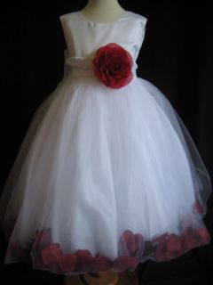 Apple Red Rose Petal Flower Girl Dress 6 9 12 18 MO 2T 3T 4T 5 6 7 8 10 12 14