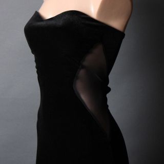 Black Velvet Mesh Sweetheart Bust Evening Formal Long Strapless Dress Size L
