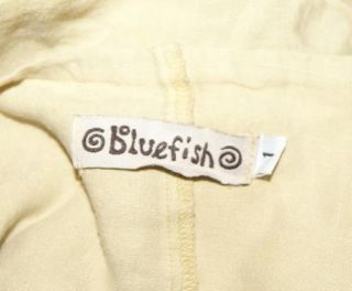 Blue Fish Art Wear Dress Sz 1 Yellow Linen Short Sleeve