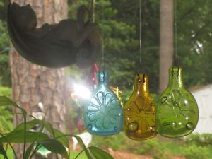 Embossed Daisy Glass Wind Chimes Slumped Vintage Wheaton Bottles Mobile Art