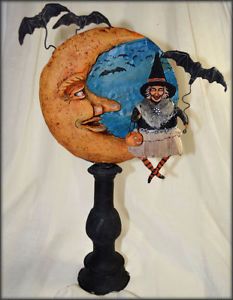 Ehag Halloween Spun Cotton Witch Paper Mache Moon Folk Art IVA Wilcox Pfatt
