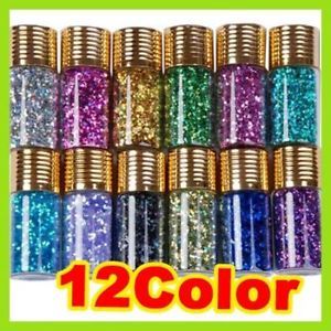 KT243 12 Color Glitter Hexagon Shapes for Nail Art