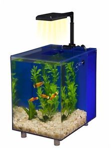 New 2 Gallon Blue Cube Fish Aquarium Water Habitat Filtration Pet LED Light Fun