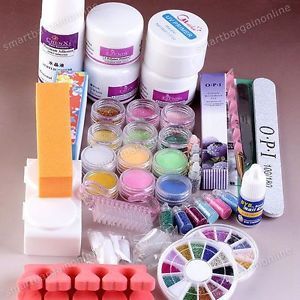 Pro Nail Art Kits Primer Acrylic 6 Color Glitter Powder Liquid Kit 20pcs Tools