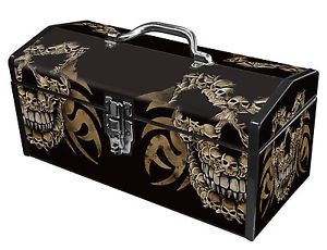 Black Skulls Sainty Art Deco Heavy Duty Steel Tool Box Ink Tattoo Pirate Style