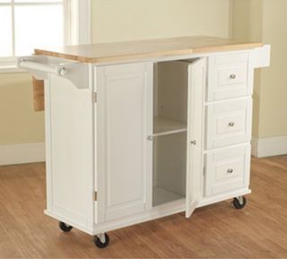 Aspen Kitchen Island Drawer Cart White Finish Food Storage Pantry Cabinet 807