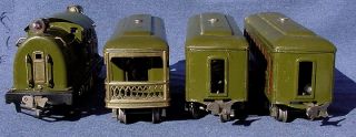 Pre War Olive Green Lionel 254 Engine 610 612 Cars Set 4 as Shown