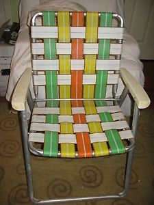 180723048 Vintage Retro Aluminum Webbed Folding Lawn Chairs  