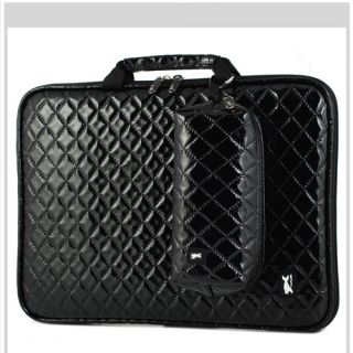 17" Laptop Bag Memory Foam Anti Shock Diamond Black Pattern Small Pouch Strap