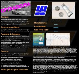 Walbro F90000262 400LPH Universal Racing in Tank Fuel Pump w Installation Kit