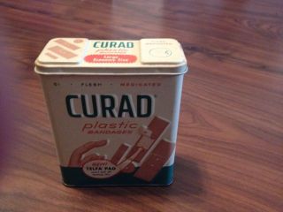 Vintage Curad Large Plastic Bandages Tin Curity Product Retro